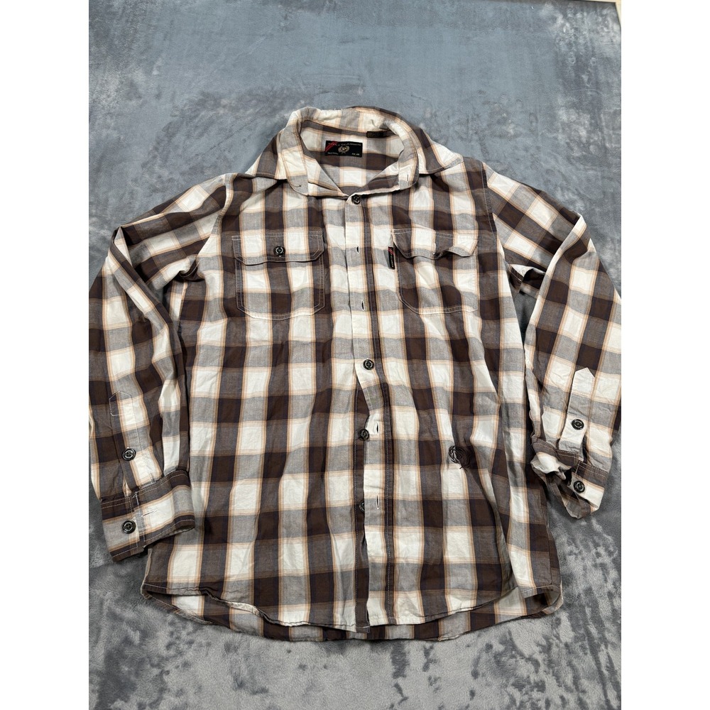 Phat‎ Classics Phat Farm Men's M Brown White Orange Plaid Casual Button Down